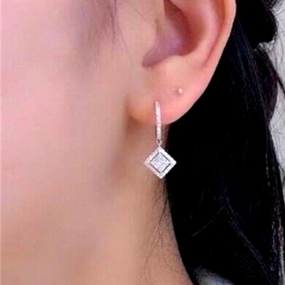 New 925 Silver Diamond Drop Earrings - Picture 2 of 3